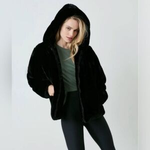 Apparis Pipa black faux fur bomber jacket with hood size small NEW